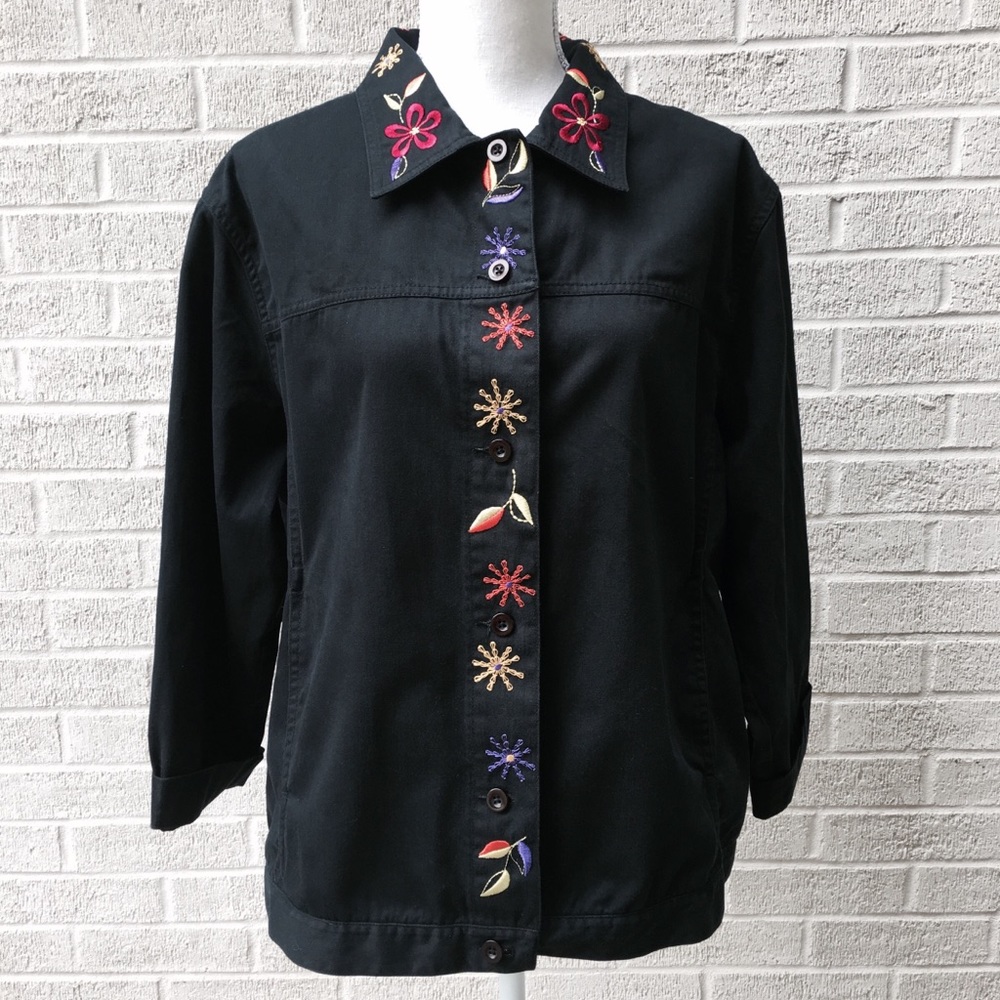 Bechamel Black Embroidered Denim Jacket Size L